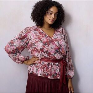 NEW LC Lauren Conrad Sequin Puff Sleeve Wrap Top